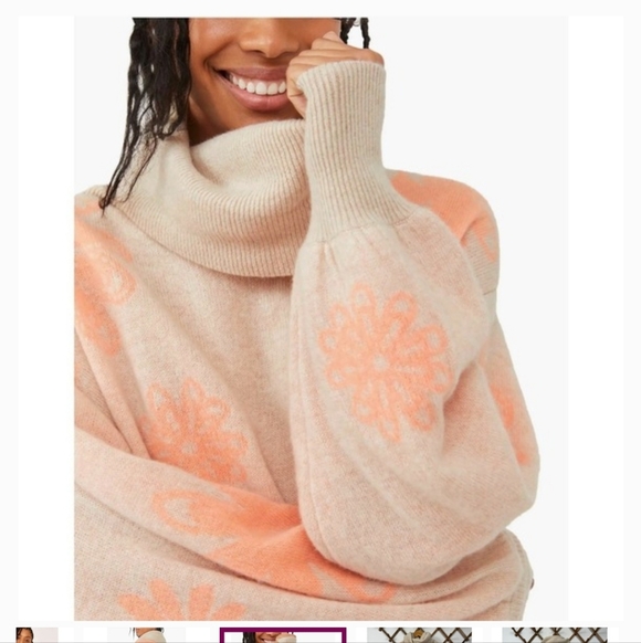 Free People Sweaters - Free People Cashmere Floral Sweater in Cream and Orange Small Pull In Shoulder